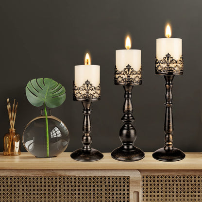 Black Vintage Candle Holder for Table Centerpiece Gothic Candle Stand Set