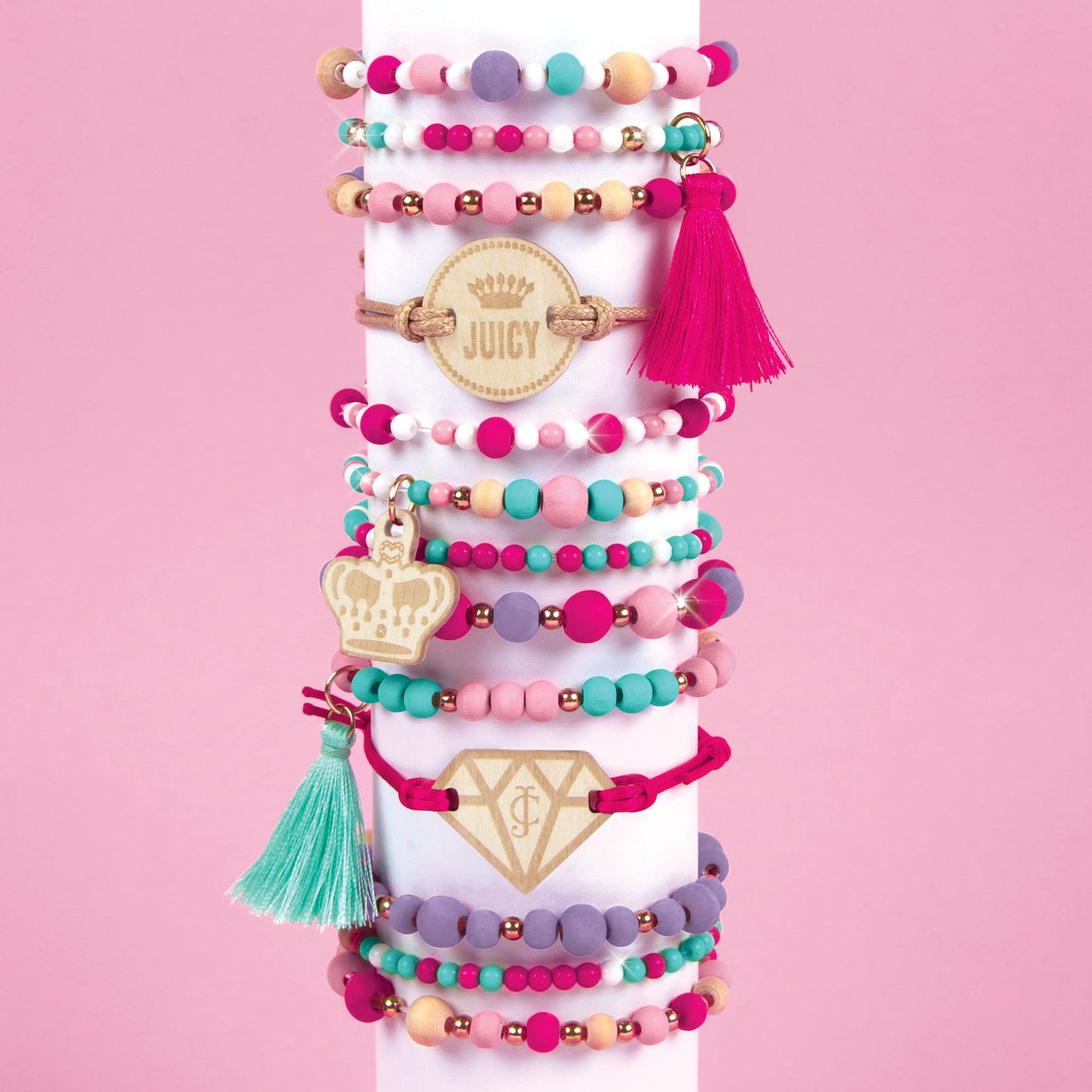 Make it Real - Juicy Couture Pink and Precious Bracelets - DIY Charm Bracelet Kit with Beads for Tween Jewelry Making - Jewelry Making Kit for Girls