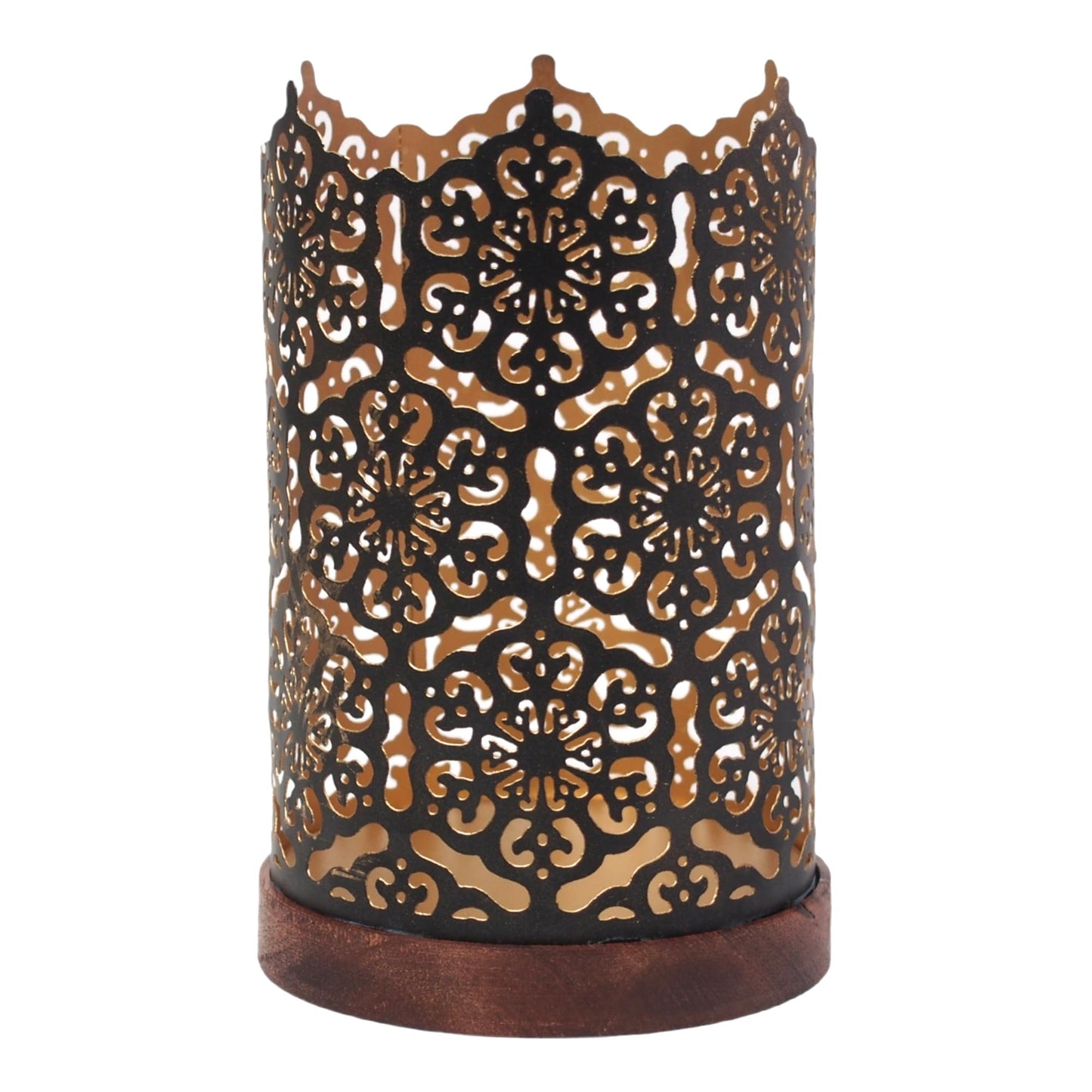 Hosley 4.5" High Black (Gold Inside) Metal Jar Holder Candle Sleeve. Candle Holder, Votive, Tea Light Lanterns Use with Tealights. Ideal Gift for Weddings, Parties, Spa and Aromatherapy O6