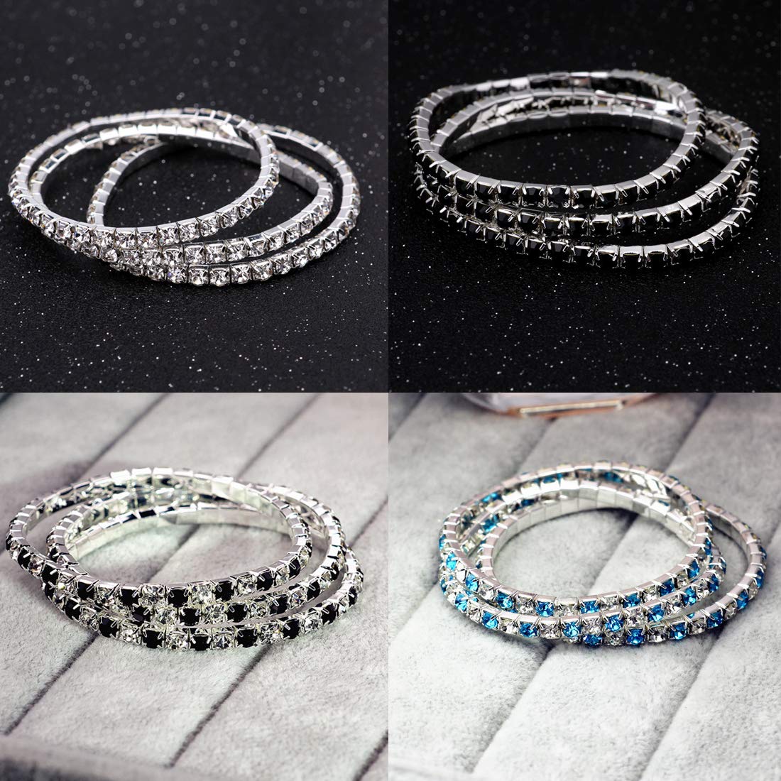 Zealmer Sparkle Multicolor Rhinestone Stackable Stretch Bracelets for Women