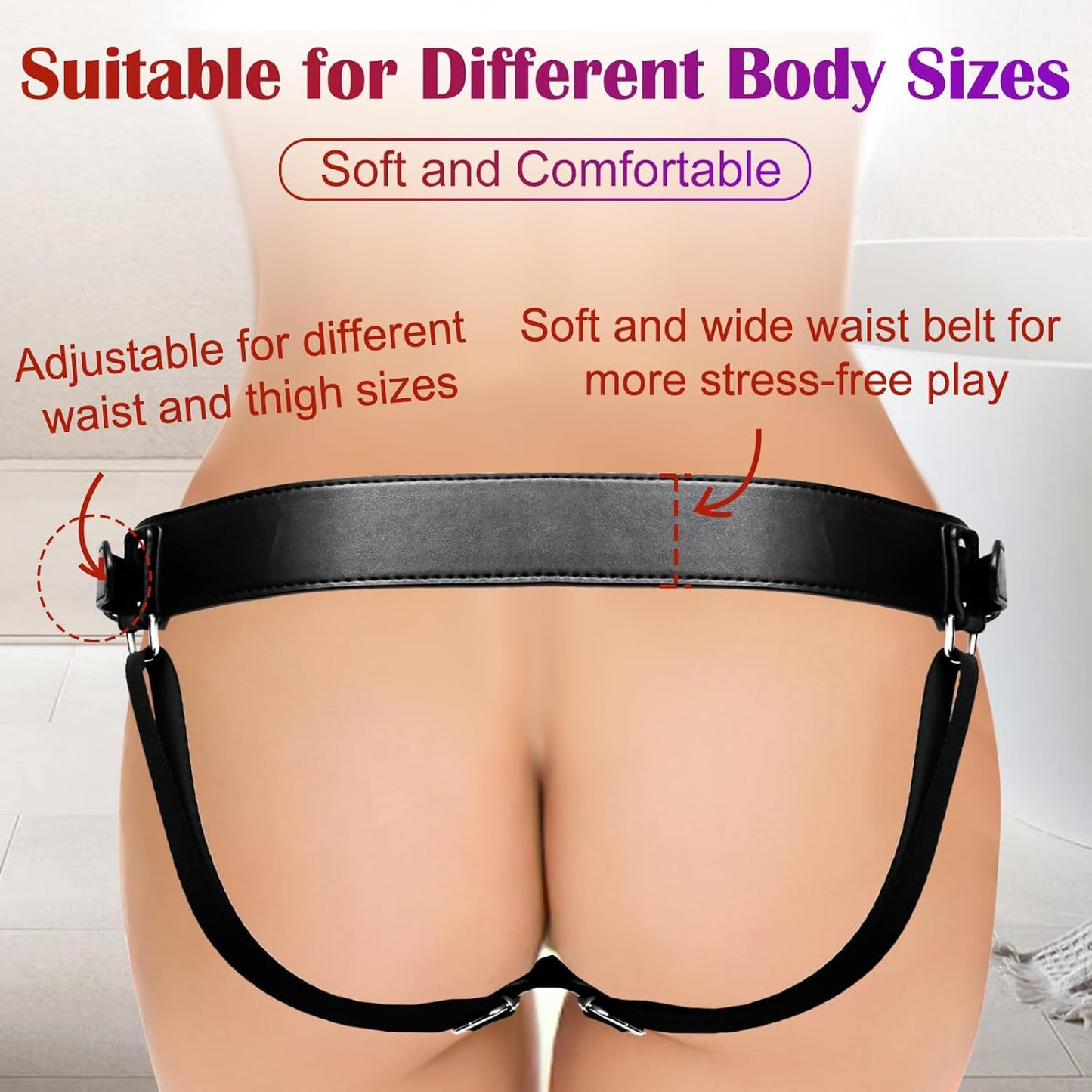 Strap On Dildo Harness Adult Sex Toys for Women Men Pegging Dildo, Adjustable Waist and Thigh Soft Nylon Vegan Leather Belt with 2 Size Metal O-Rings for Lesbian Gay Couple Vaginal Anal Play, Black