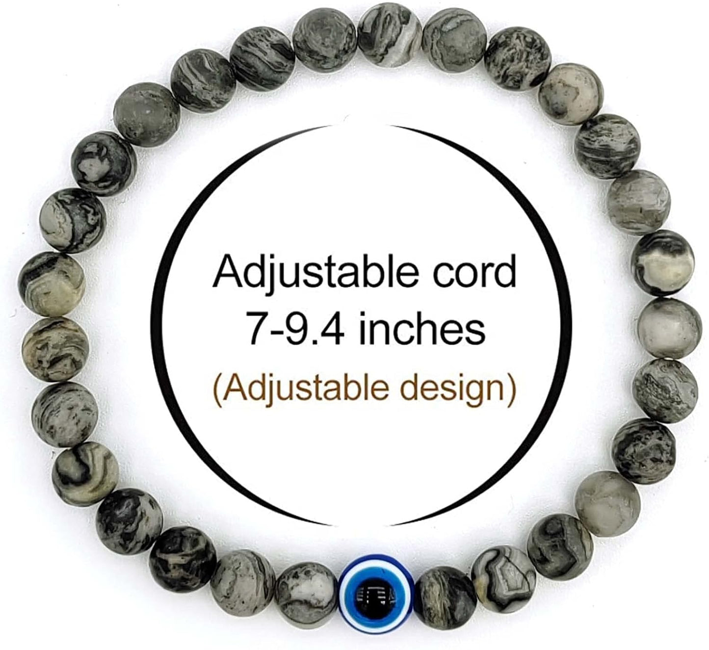 Natural Stone Agate Elastic Evil Eye Bracelet Kit with Charms Adjustable for Men Boyfriend for Gift Boys Stretch Bracelet for son Gifts 6mm