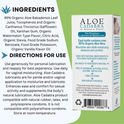 Aloe Cadabra Natural Water Based Personal Lubricant and Vaginal Moisturizer, Organic Aloe Lube for Men, Women and Couples, Non-Staining, pH Balanced (Unscented 2.5 Ounces, 1 Pack)