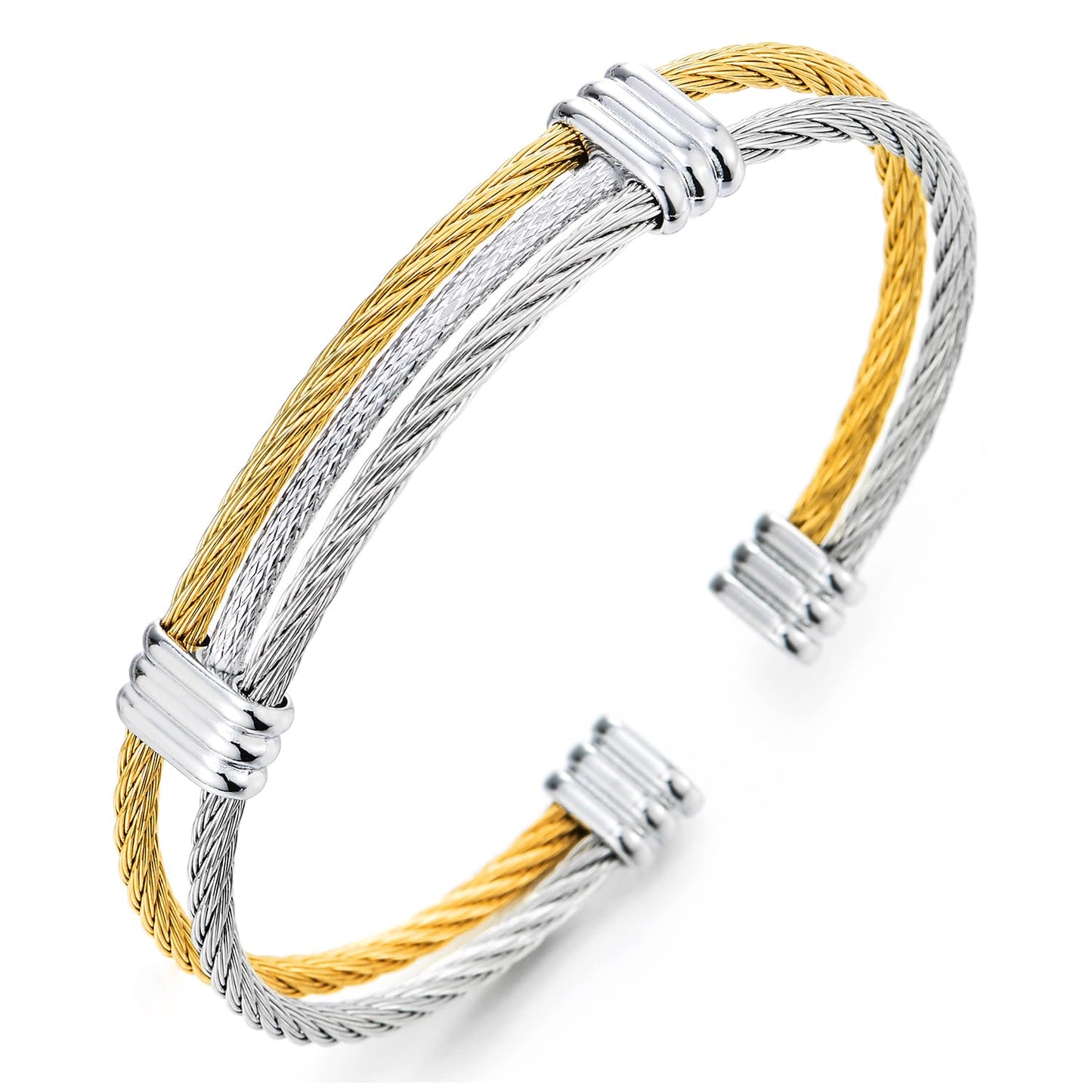 COOLSTEELANDBEYOND Men Women Stainless Steel Twisted Cable Adjustable Cuff Bangle Bracelet