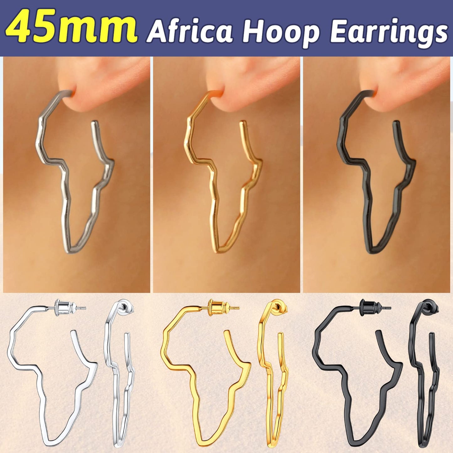 FaithHeart African Map Shaped Drop Earrings Stainless Steel/18K Gold Plated Statement Africa Jewelry Ear Charms for Women Teen Girls