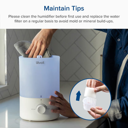 LEVOIT Humidifiers for Bedroom, Quiet (3L Water Tank) Cool Mist Top Fill Essential Oil Diffuser with 25Watt for Home Large Room, 360° Nozzle, Rapid Ultrasonic Humidification for Baby Nursery and Plant