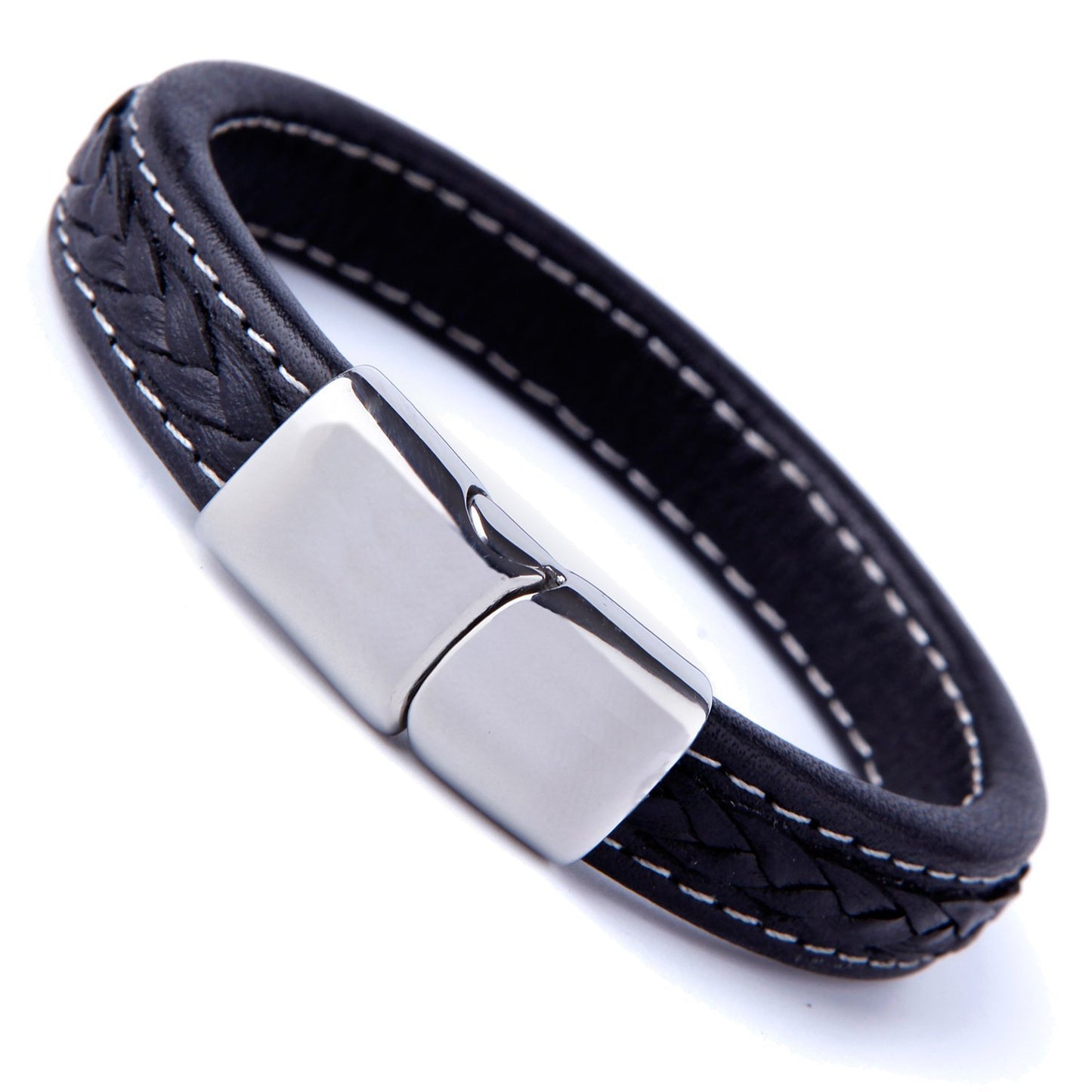 Urban Jewelry Braided Genuine Leather Bracelet with Locking Stainless Steel Clasp (Unique Designs Options)