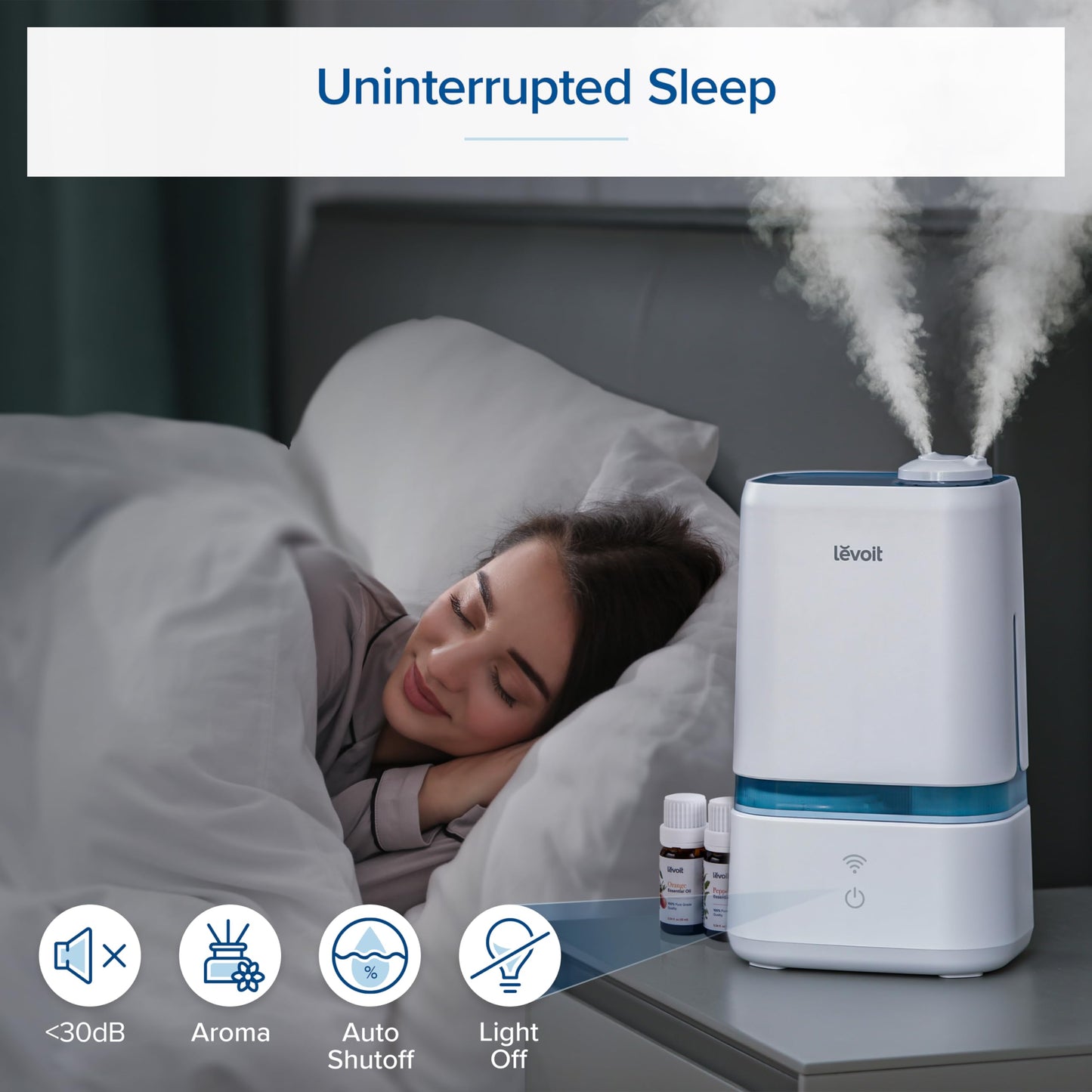 LEVOIT Humidifiers for Bedroom, Quiet (3L Water Tank) Cool Mist Top Fill Essential Oil Diffuser with 25Watt for Home Large Room, 360° Nozzle, Rapid Ultrasonic Humidification for Baby Nursery and Plant