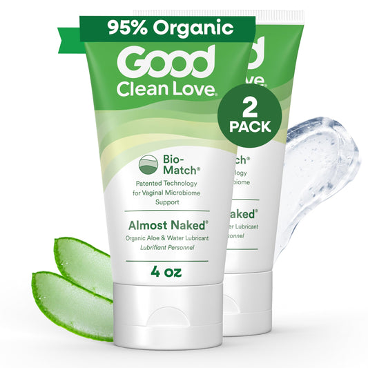 Good Clean Love Almost Naked Organic Water-Based Lube, Personal Lubricant with Aloe Vera, Safe for Adult Toys & Condoms, pH-Balanced, Intimate Wellness Gel for Men & Women, 4 Oz (Packaging May Vary)