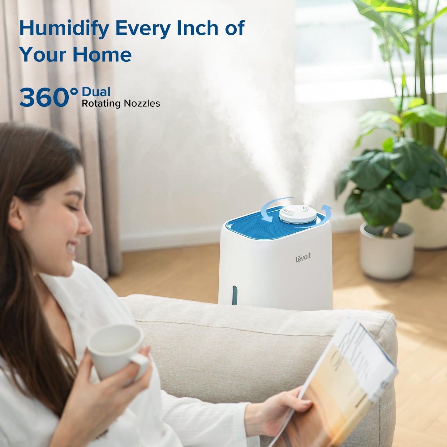 LEVOIT Humidifiers for Bedroom, Quiet (3L Water Tank) Cool Mist Top Fill Essential Oil Diffuser with 25Watt for Home Large Room, 360° Nozzle, Rapid Ultrasonic Humidification for Baby Nursery and Plant