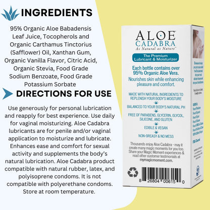 Aloe Cadabra Natural Water Based Personal Lubricant and Vaginal Moisturizer, Organic Aloe Lube for Men, Women and Couples, Non-Staining, pH Balanced (Unscented 2.5 Ounces, 1 Pack)