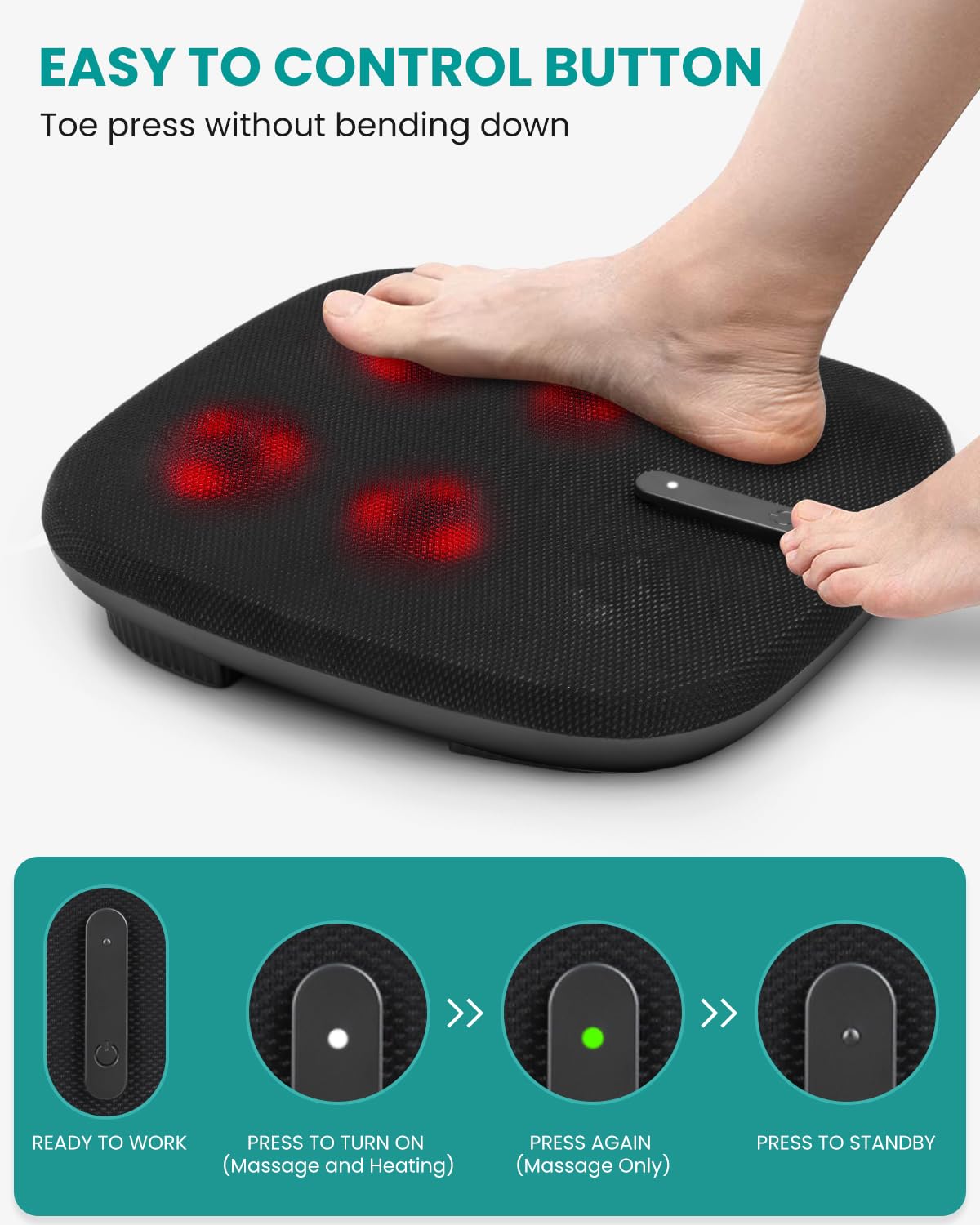 Nekteck Foot Massager with Heat, Shiatsu Heated Electric Kneading Foot Massager Machine for Plantar Fasciitis, Built-in Infrared Heat Function and Power Cord (Black)