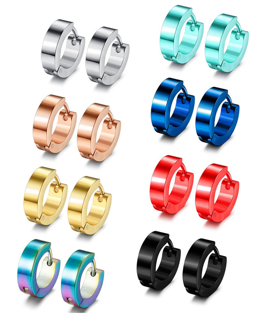 Jstyle 8 Pairs Stainless Steel Small Hoop Earrings for Men Women Huggie Earrings Cool Mens Earrings Set Multicolor Huggie Hoop Earrings Piercing for Men 13MM