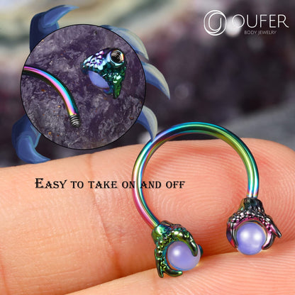 OUFER 316L Surgical Steel Circular Earrings Two White Opals Surrounded by Dragon Claws Cartilage Earing Ear Body Piercing Jewelry Helix Earrings Piercing…