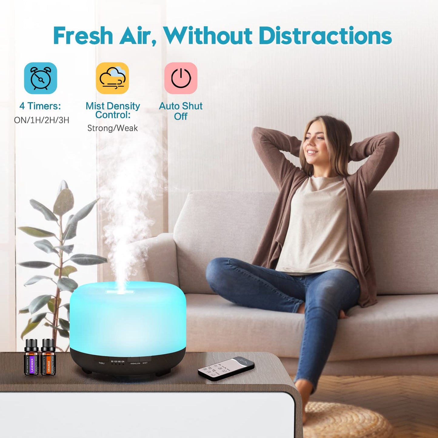 Essential Oil Diffuser, YIKUBEE Oil Diffuser, 500ml Humidifier, Diffusers for Home, Aromatherapy Diffuser with Remote Control, Diffusers for Essential Oils Large Room