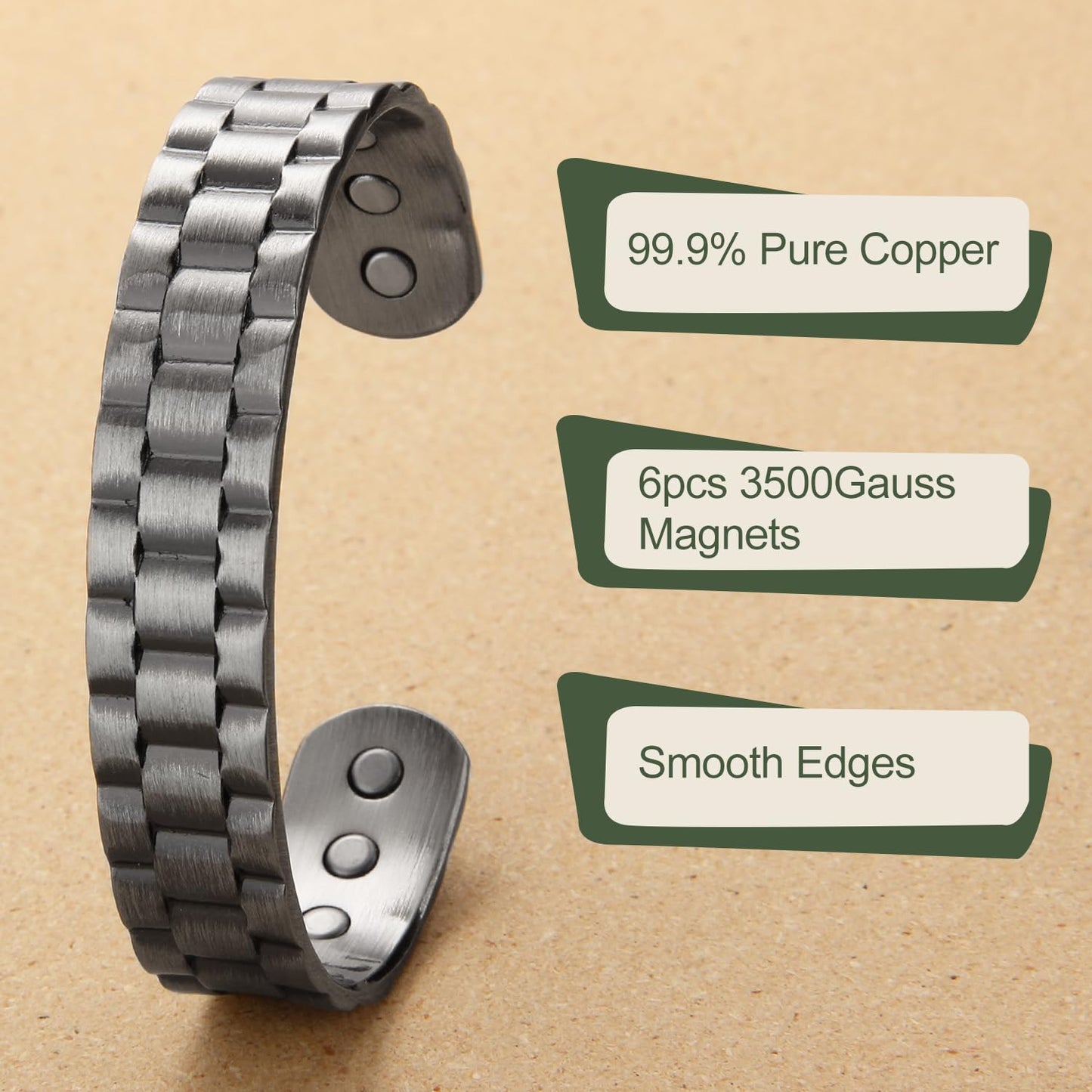 MagEnergy Copper Bracelet for Men, 99.9% Pure Copper Bracelet for Men with 6pcs 3500 Gauss Magnets, Adjustable Bracelets Jewelry Gift