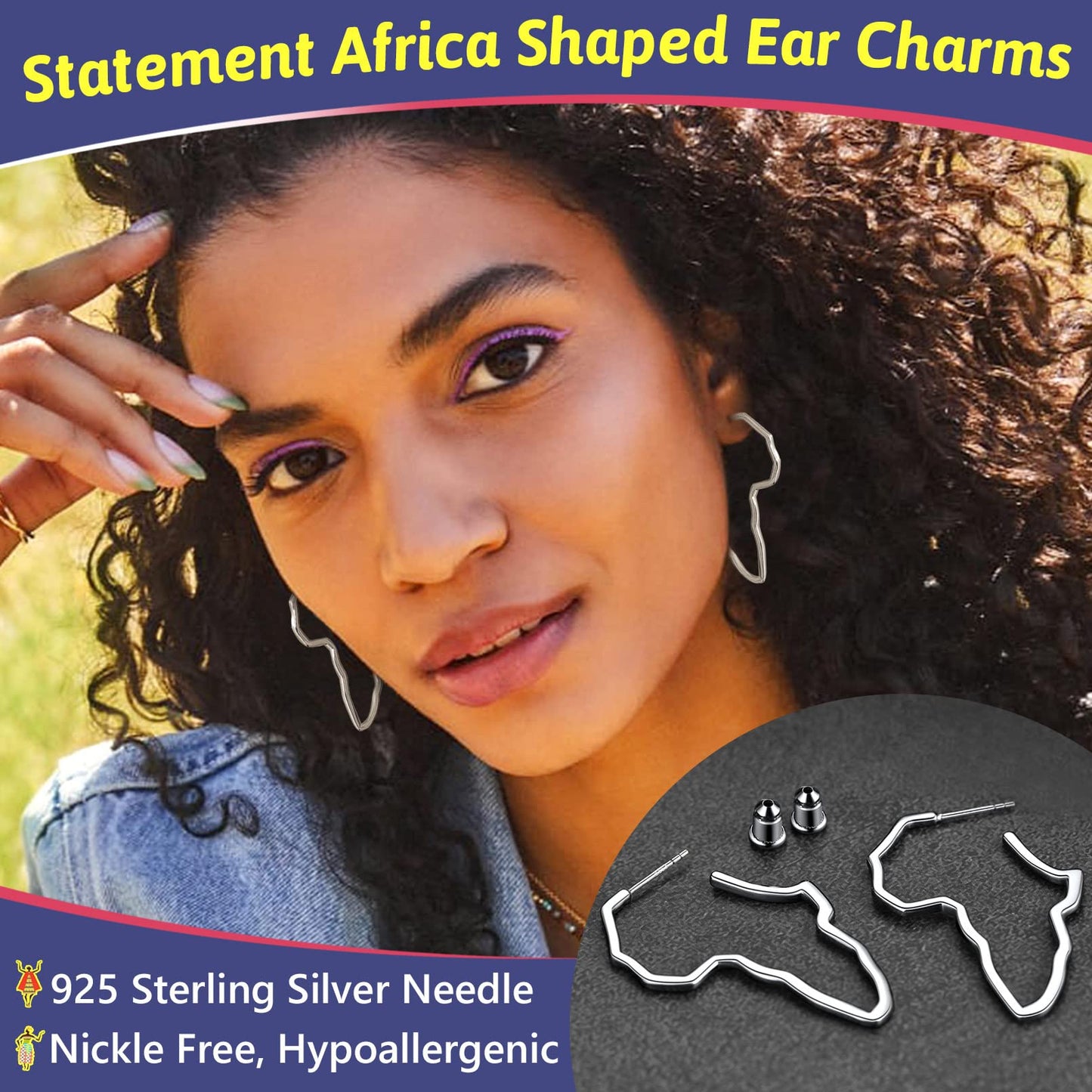 FaithHeart African Map Shaped Drop Earrings Stainless Steel/18K Gold Plated Statement Africa Jewelry Ear Charms for Women Teen Girls