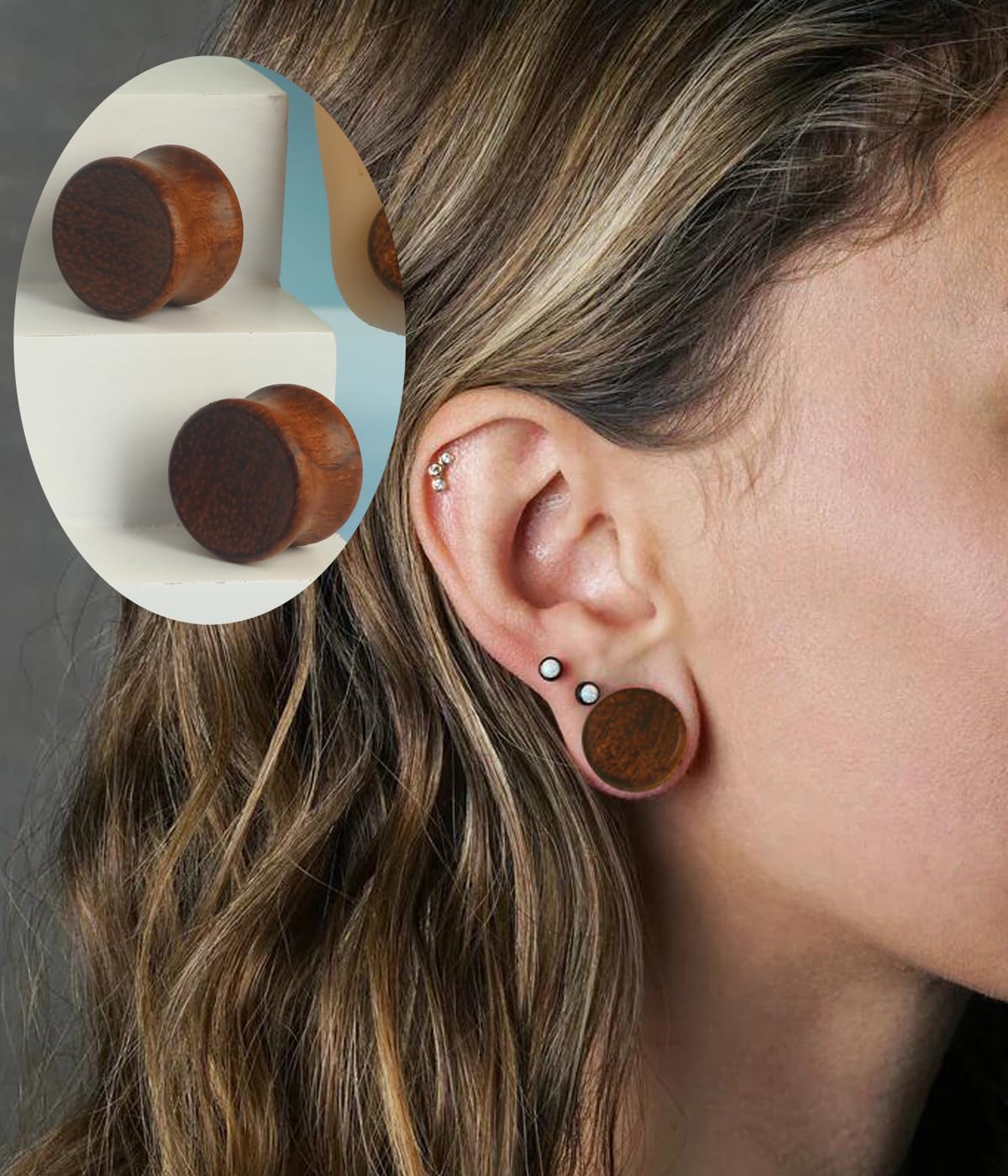 TIANCI FBYJS 3 Pairs Gauges For Ears Wood Saddle Fit Solid Organic Ear Plug Gauges Double Flared Wooden Ear Tunnels Stretcher Punk Piercing