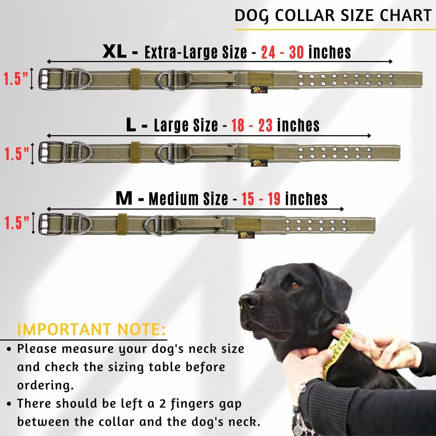 ADITYNA - Heavy Duty Dog Collar with Handle - Thick Dog Collar for Large Dogs - Wide, Reflective, Tactical, Soft Neoprene Padded - Perfect Dog Collar for Training and Walking