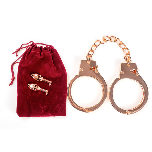 HISET Metal Handcuffs with Two Skull Keys - Prop Toy Handcuffs (Rose Gold)