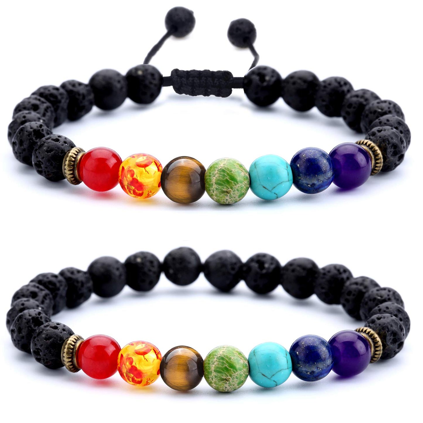 Hamoery Men Women 8mm Lava Rock Beads Chakra Bracelet Braided Rope Natural Stone Yoga Bracelet Bangle