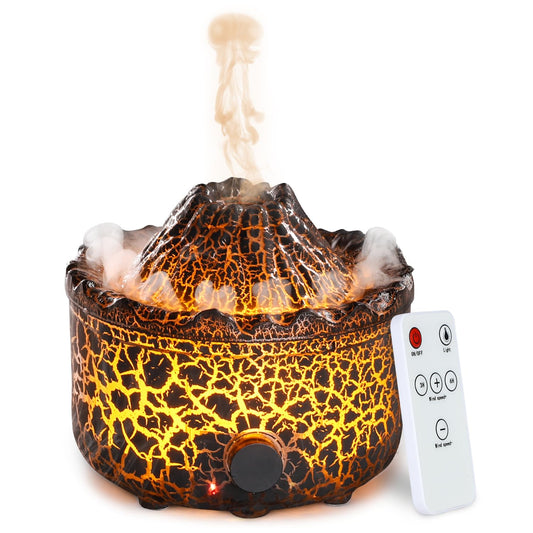 Aromatherapy Essential Oil Diffuser, 560ml Ultrasonic Cool Mist Diffuser/Humidifier with Flame & Volcano 2 Mist Mode, for Bedroom,Office,Home, Auto Shut-Off, Remote Control, Gift (Blcak)