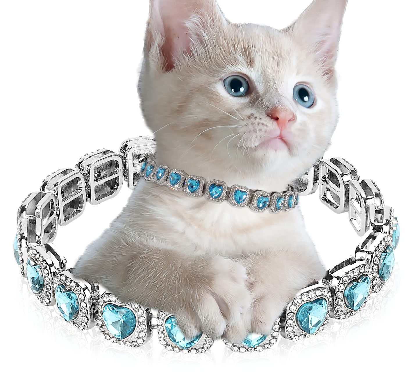 Cat Collar Puppy Zircon Pink/Blue Sugar 13mm Chain Handmade Diamond Iced Heart Pearl Cute Rock Candy Pet Jewelry Necklace Pet Gift