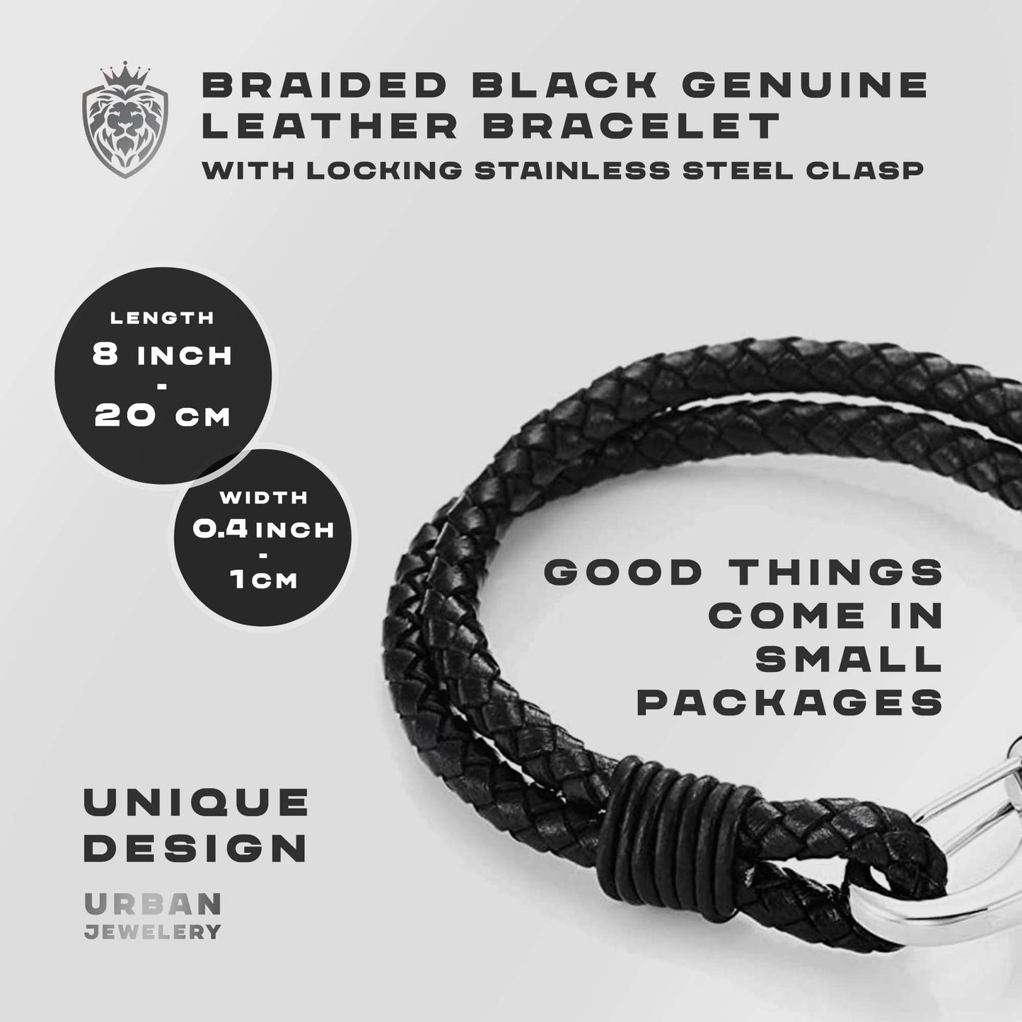 Urban Jewelry Braided Genuine Leather Bracelet with Locking Stainless Steel Clasp (Unique Designs Options)