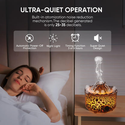 Aromatherapy Essential Oil Diffuser, 560ml Ultrasonic Cool Mist Diffuser/Humidifier with Flame & Volcano 2 Mist Mode, for Bedroom,Office,Home, Auto Shut-Off, Remote Control, Gift (Blcak)