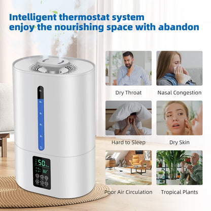 6L Humidifiers for Bedroom Large Room Home, Cool and Warm for Baby and Plants Mist Top Fill Desk Humidifiers Essential Oil Diffuser, Quiet with Adjustable Mist,360°Nozzle-Black