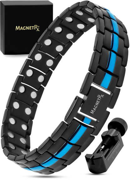 MagnetRX® Ultra Strength Magnetic Bracelet - Effective Stainless Steel Magnetic Bracelets for Men - Adjustable Bracelet Length with Sizing Tool for Perfect Fit (Black)