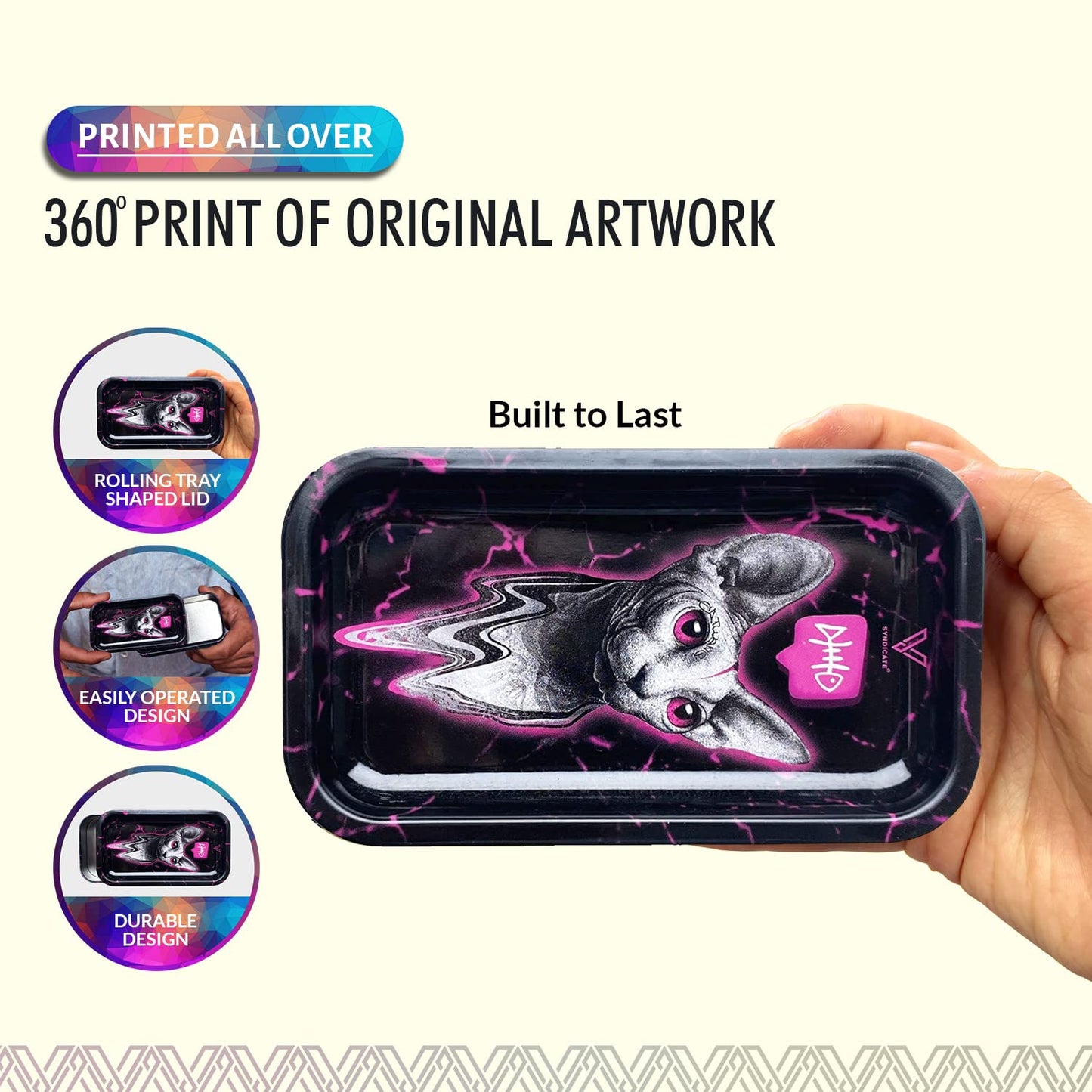 V. Syndicate 5" x 2.8" x 1.5" Mini Metal Storage Box with Lid - Airtight Lid to Avoid Moisture - Flex Your Style with 360 Print of Original Interactive Artwork on All Sides (Syndicase 2.0, Dank Diva)