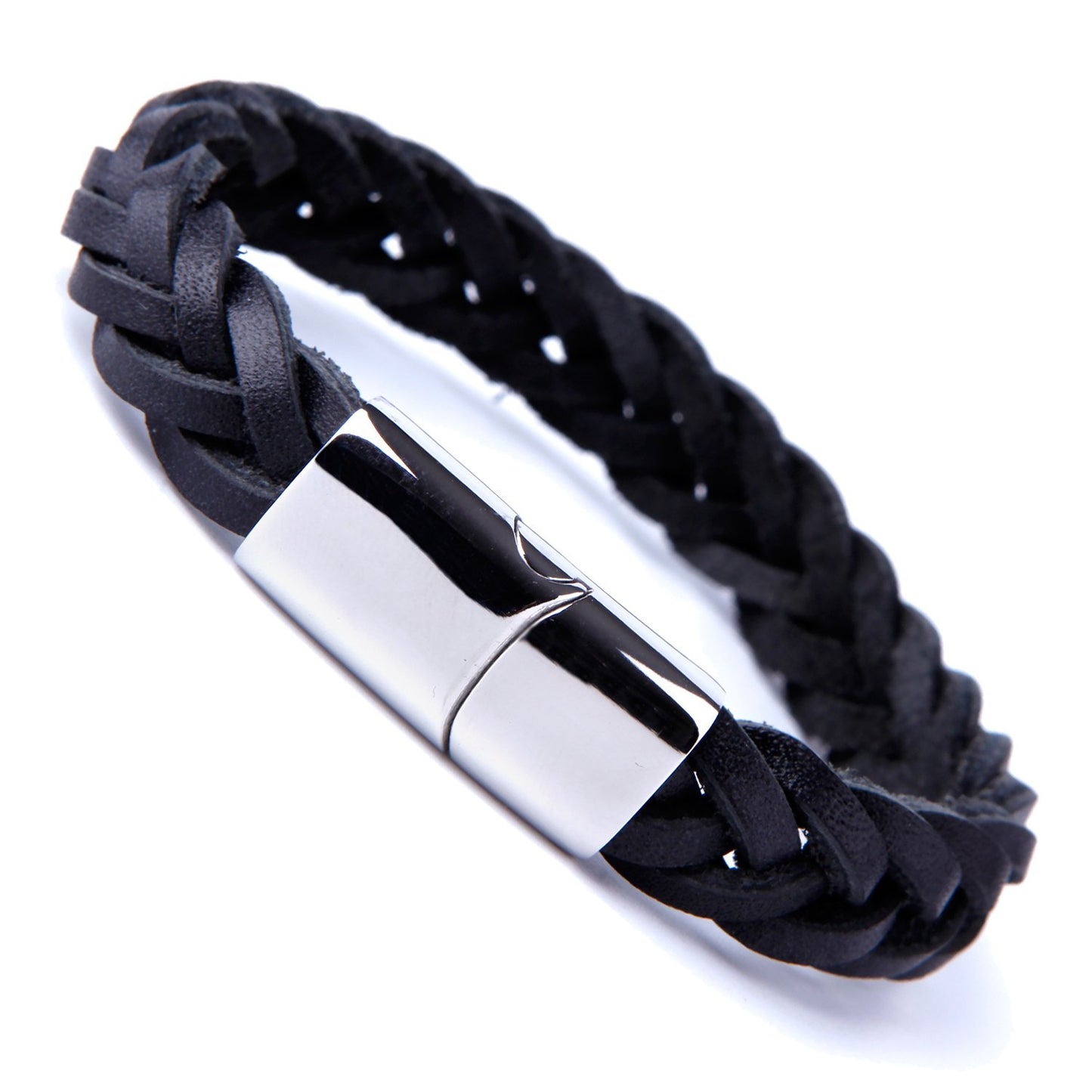 Urban Jewelry Braided Genuine Leather Bracelet with Locking Stainless Steel Clasp (Unique Designs Options)