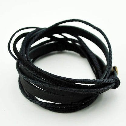 Genuine Leather Bracelet for Women & Men,Unisex Multilayer Leather Adjustable Bracelet Cuff Wrap Multicolor Rope Wristband