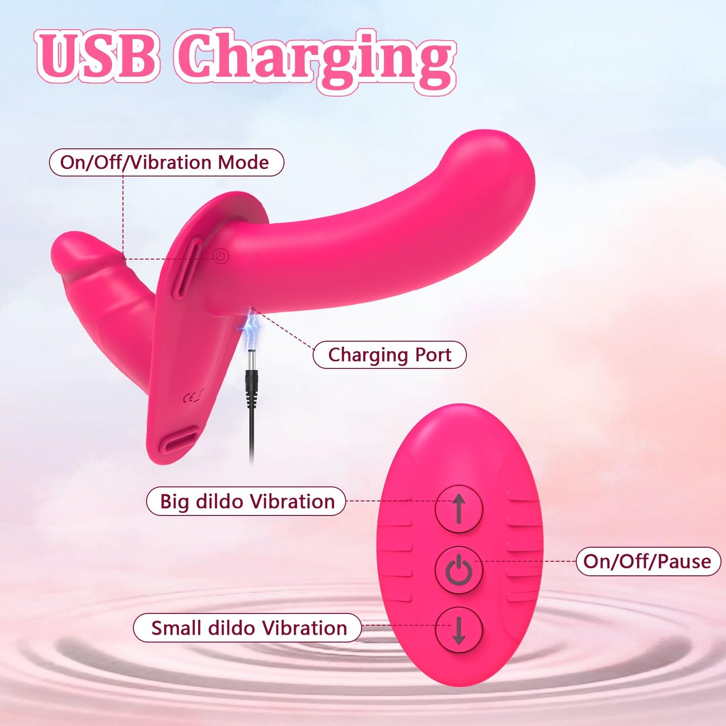 Strap on Dildo Vibrator Vibrating Dildo Strap on Harness Double Dildo Lesbian Sex Toys Couples Adult Toys Dildo Harness Adjustable Strapless Dildo 10 Vibration Remote Control Wearable Vibrator