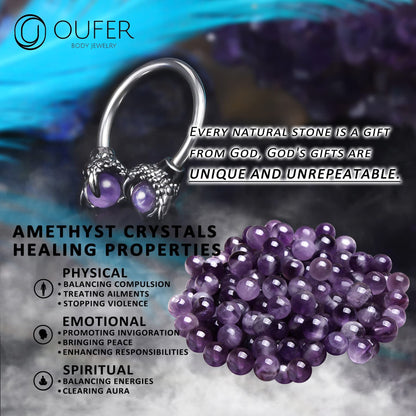 OUFER 316L Surgical Steel Circular Earrings Two White Opals Surrounded by Dragon Claws Cartilage Earing Ear Body Piercing Jewelry Helix Earrings Piercing…