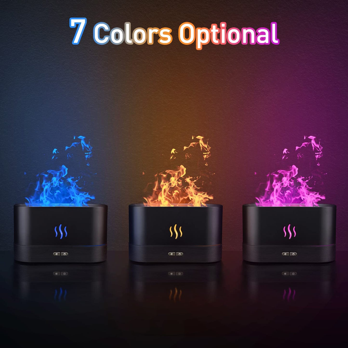 Colorful Flame Air Aroma Diffuser Humidifier, Upgraded 7 Flame Colors Noiseless Essential Oil Diffuser for Home,Office,Yoga with Auto-Off Protection 180mL (8Hours Black)