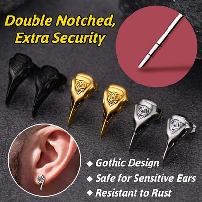 FaithHeart Raven Stud Earrings for Women Men, Stainless Steel Punk Gothic Norse Viking Crow Ear Studs with Delicate Gift Packaging