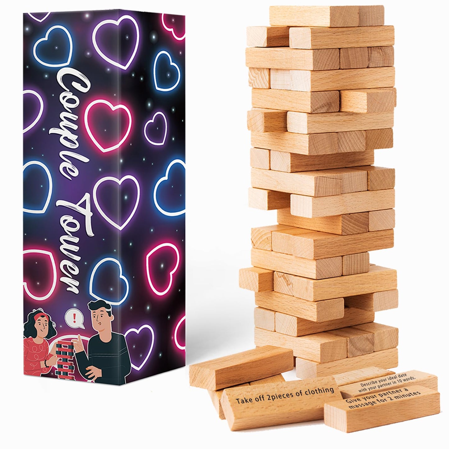 2024 Fun Valentine's Day Gift - 54 Fun Stacking Blocks for Couples, Romantic Couples' Game: Talking, Flirting, Challenge for Date Night Anniversary