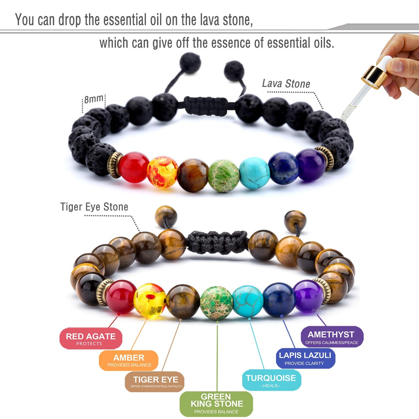 Hamoery Men Women 8mm Lava Rock Beads Chakra Bracelet Braided Rope Natural Stone Yoga Bracelet Bangle