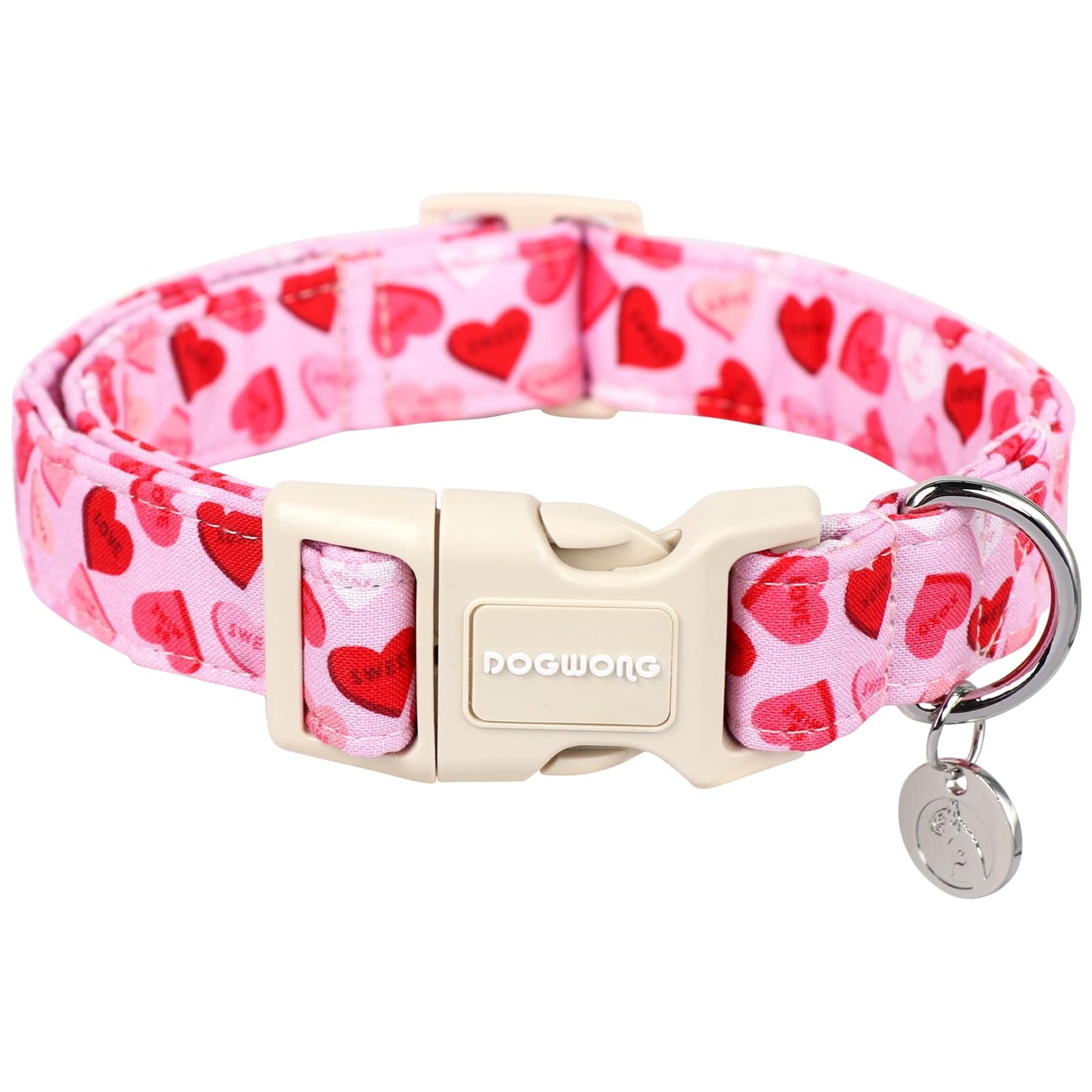 DOGWONG Cotton Hemp Dog Collar, Heavy-Duty Pink Dog Collar Durable Soft Natural Fabric Pet Dog Collar Cute Wedding Puppy Necklace for Small Medium Large Dog