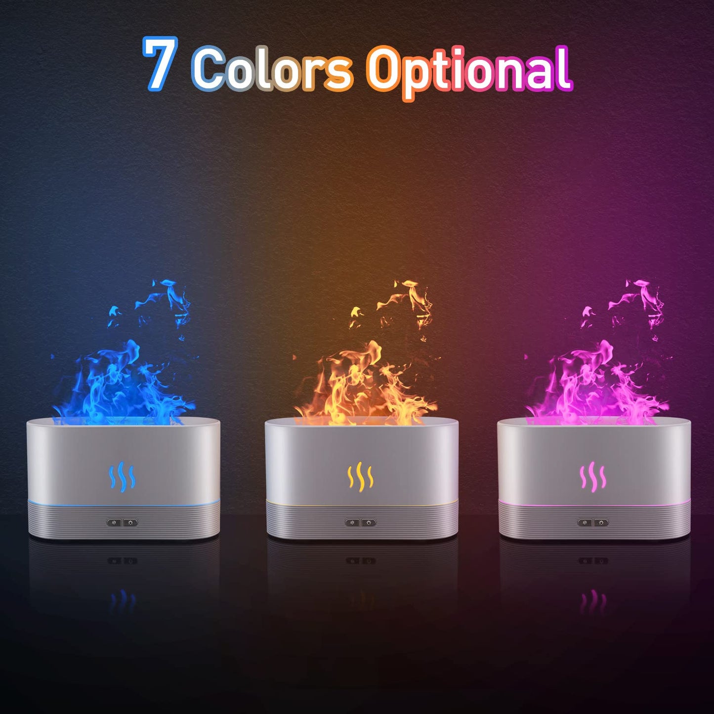 Colorful Flame Air Aroma Diffuser Humidifier, Upgraded 7 Flame Colors Noiseless Essential Oil Diffuser for Home,Office,Yoga with Auto-Off Protection 180mL (8Hours Black)