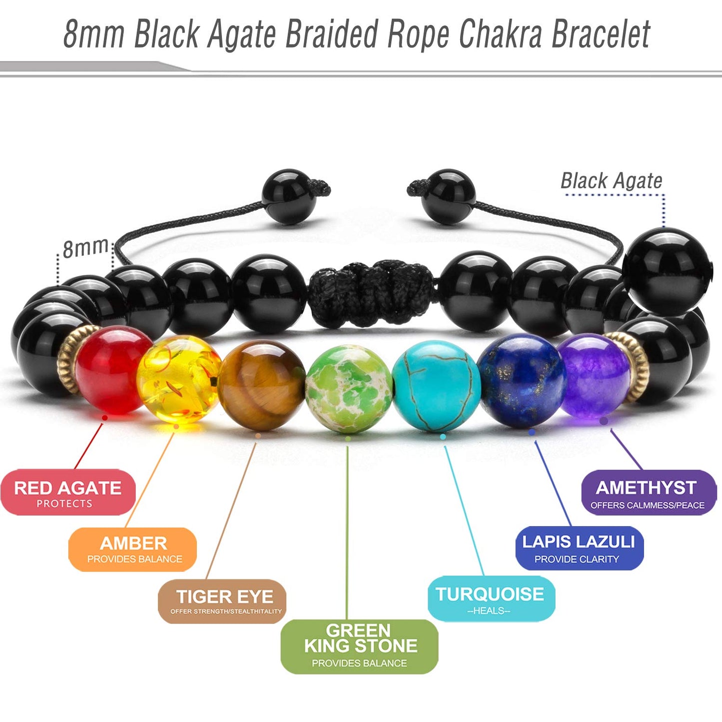 Hamoery Men Women 8mm Lava Rock Beads Chakra Bracelet Braided Rope Natural Stone Yoga Bracelet Bangle