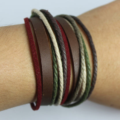 Genuine Leather Bracelet for Women & Men,Unisex Multilayer Leather Adjustable Bracelet Cuff Wrap Multicolor Rope Wristband