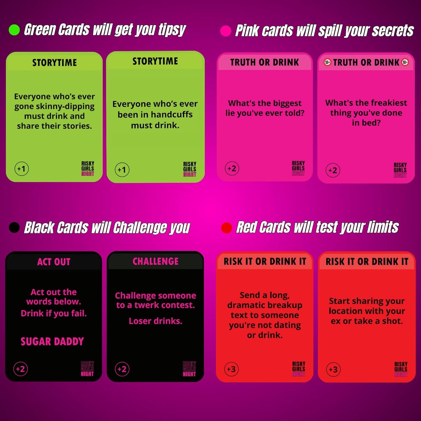 Risky Girls Night - Fun Party Game for Ladies Nights: 150 Spicy Questions and Hilarious Dares, Drinking Games - Bachelorette, Pregame, Birthday Parties Gifts