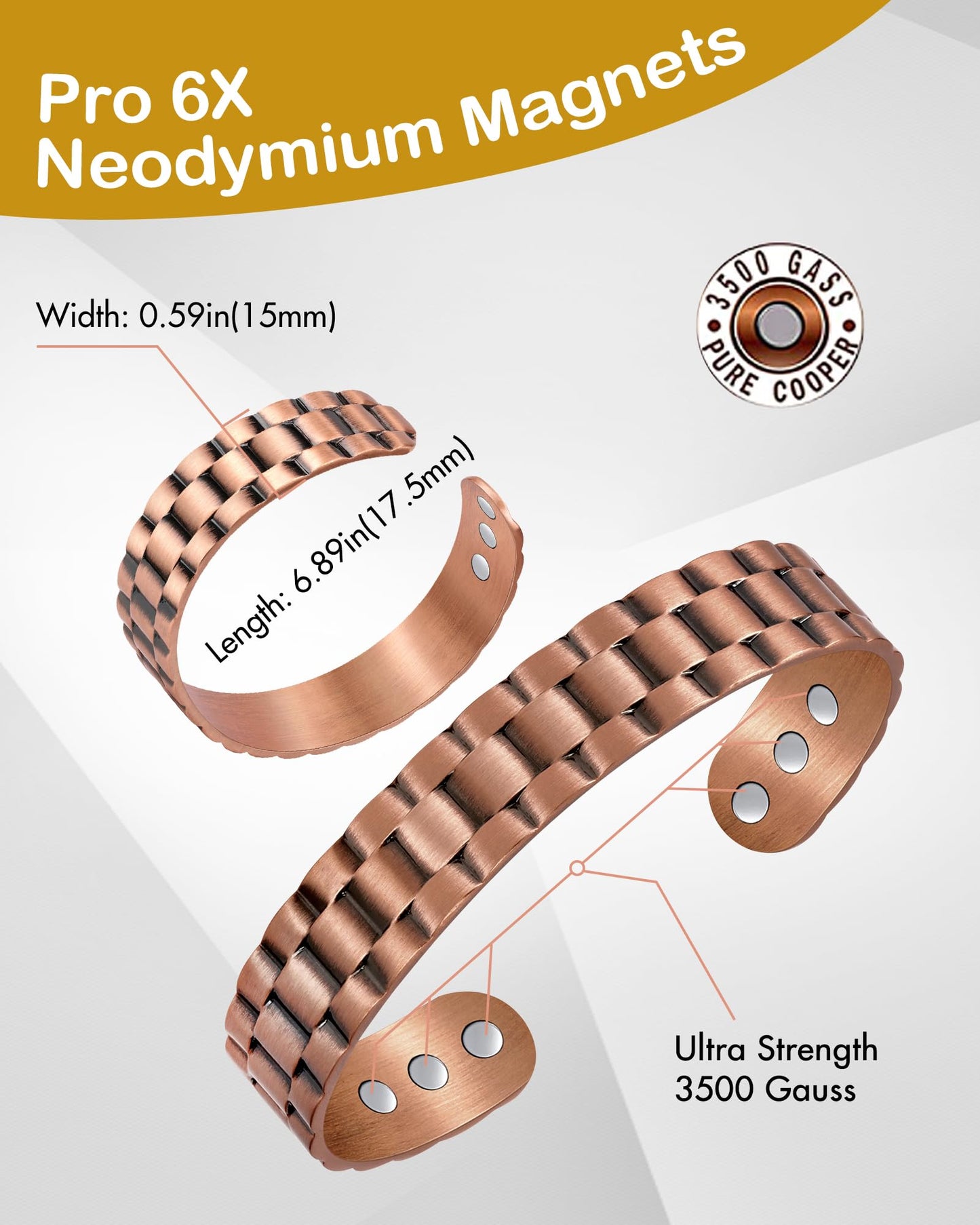 Feraco Copper Magnetic Bracelets for Men Women with Healing Magnets, Tree of Life Pattern, 99.99% Pure Solid Copper Therapy Cuff Bangle, Health Jewelry Gift