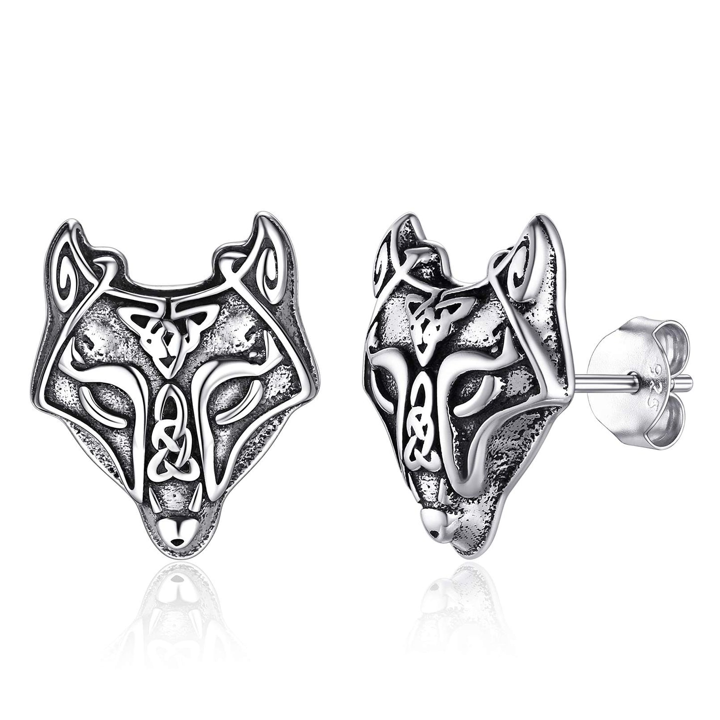 FaithHeart Norse Viking Jewelry Sterling Silver/Stainless Steel Stud Earrings Celtic Wolf/Thors Hammer Studs for Women Men