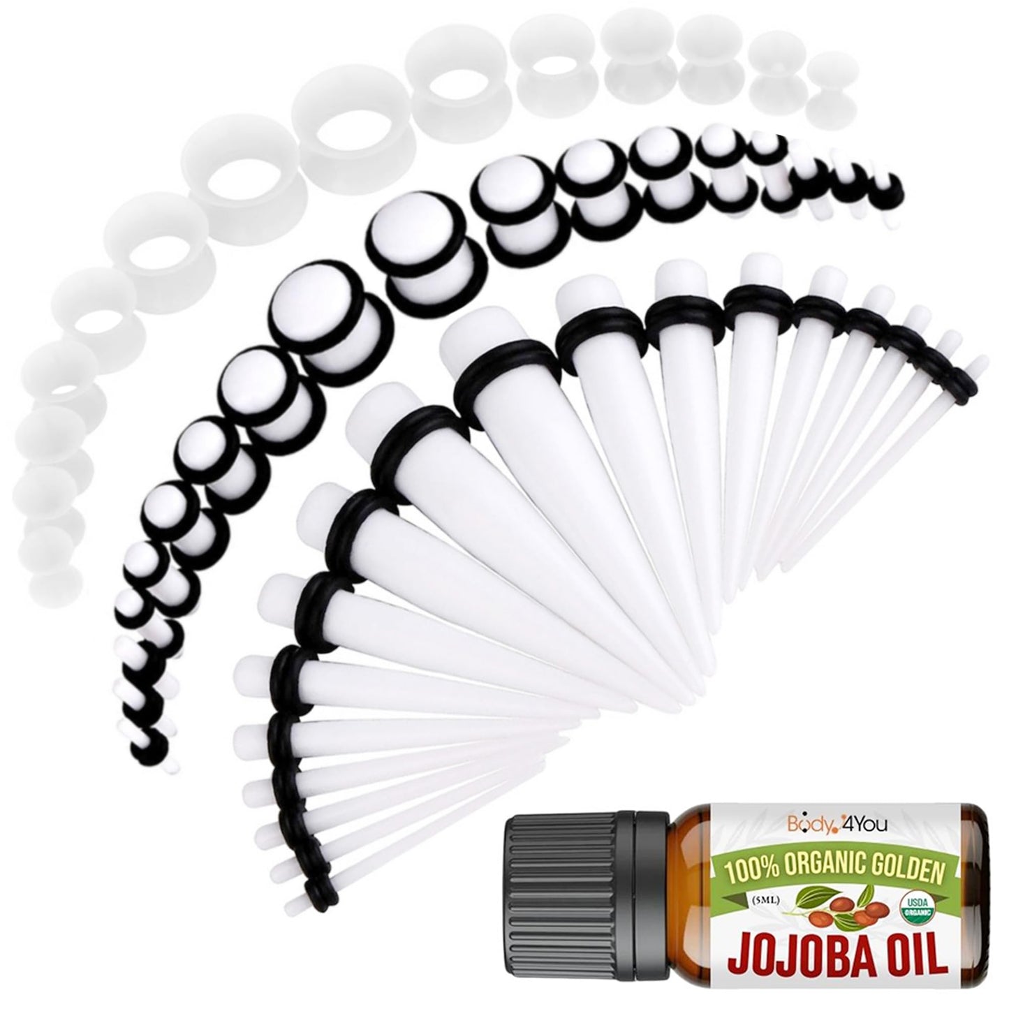 BodyJ4You 54PC Ear Stretching Kit 14G-12mm - Aftercare Jojoba Oil - Acrylic Plugs Gauge Tapers Silicone Tunnels - Lightweight Expanders Men Women