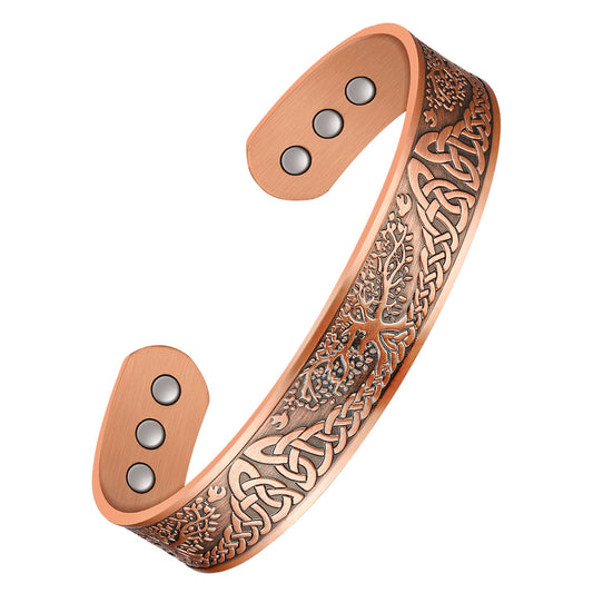 Feraco Copper Magnetic Bracelets for Men Women with Healing Magnets, Tree of Life Pattern, 99.99% Pure Solid Copper Therapy Cuff Bangle, Health Jewelry Gift