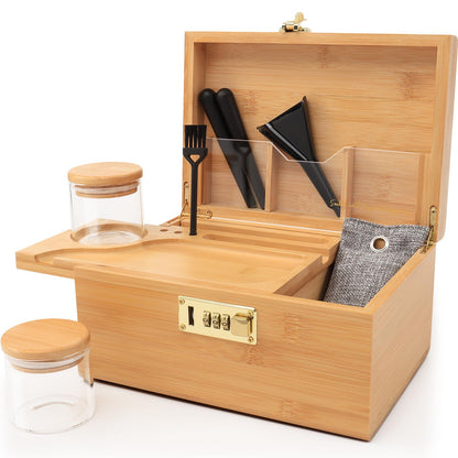 OZCHIN Large Bamboo Box With Combination Lock, 2024 Newest Decorative Home Locking Box Set, Lockable Wooden Storage with Glass Jar Great Gifts for Father's Day(Pink)